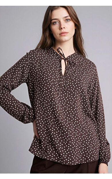 Regular Fıt Bisiklet Yaka Baskılı Uzun Kollu Bluz