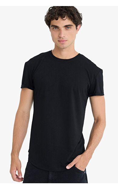 DeFacto Long Muscle Fit Bisiklet Yaka Basic Düz Kısa Kollu Tişört N2104AZ25AUBK81