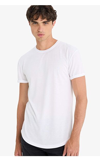 DeFacto Long Muscle Fit Bisiklet Yaka Basic Düz Kısa Kollu Tişört N2104AZ25AUWT34