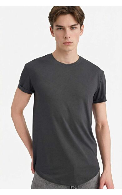 DeFacto Long Muscle Fit Bisiklet Yaka Basic Düz Kısa Kollu Tişört N2104AZ25SPAR110