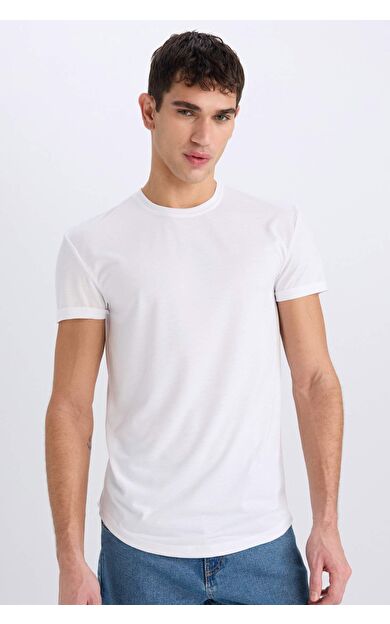 DeFacto Long Muscle Fit Bisiklet Yaka Basic Düz Kısa Kollu Tişört N2104AZ25SPWT34