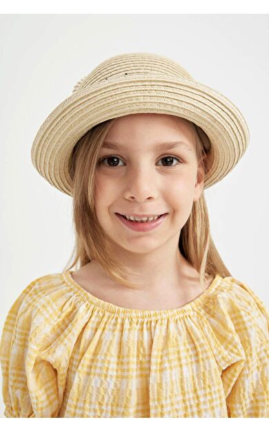DeFactoFit Kız Çocuk Nakışlı Hasır Şapka