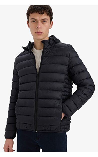 Su Geçirmez Slim Fit Dar Kesim Kapüşonlu Fermuarlı Şişme Mont N4661AZ25AUBK27