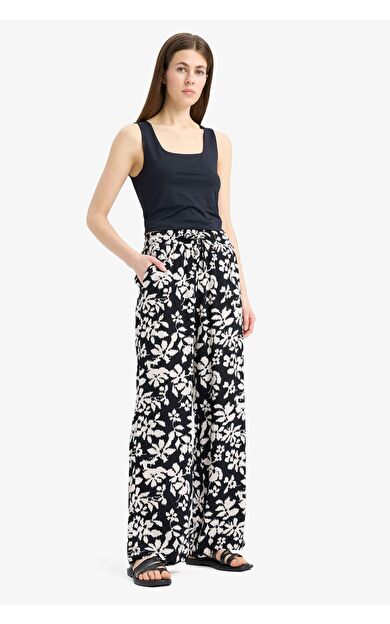 Florida Yüksek Bel Geniş Paça Desenli Viskon Pantolon N4915AZ25HSBK27