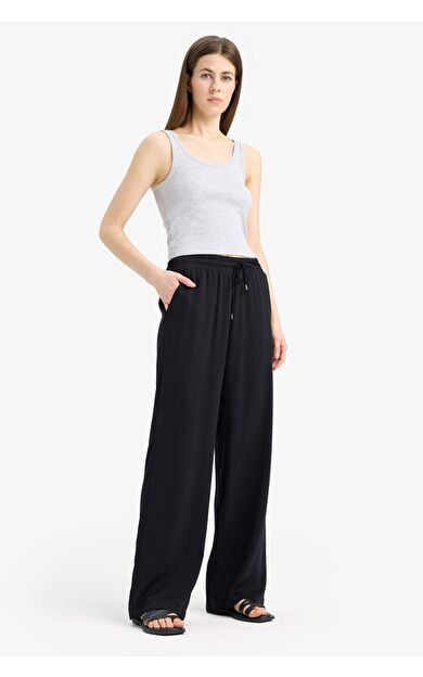 Florida Cepli Yüksek Bel Geniş Paça Viskon Pantolon