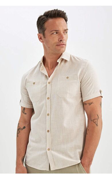 DeFacto DeFactoFit Slim Fit Poplin Kısa Kollu Gömlek N9073AZ24SMBG745
