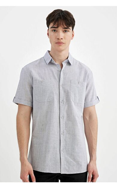 DeFacto DeFactoFit Slim Fit Poplin Kısa Kollu Gömlek N9073AZ24SMIN208