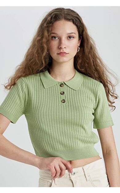 DeFacto Slim Fit Polo Yaka Kısa Kollu Triko Kazak N9752AZ24SPGN744
