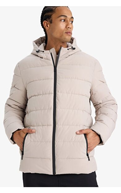 DeFacto Su İtici Slim Fit Dar Kesim Astarlı Kapüşonlu Fermuarlı Cepli Dolgulu Mont