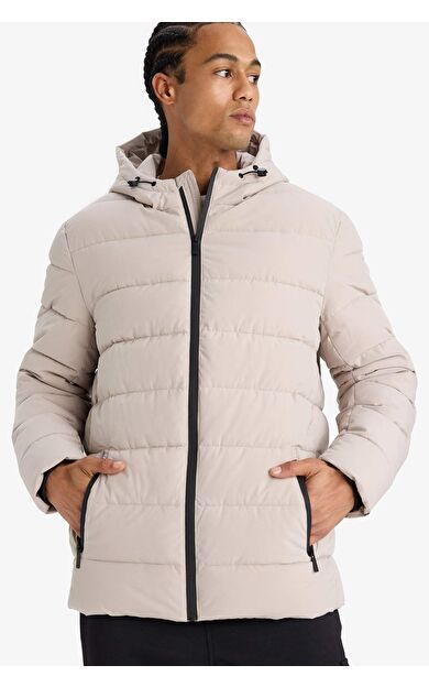Su İtici Slim Fit Dar Kesim Astarlı Kapüşonlu Fermuarlı Cepli Dolgulu Mont