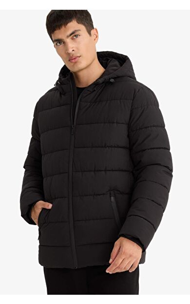 Su İtici Slim Fit Dar Kesim Astarlı Kapüşonlu Fermuarlı Cepli Dolgulu Mont