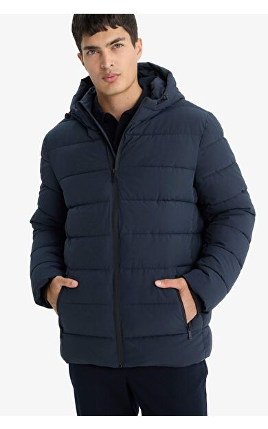 Su İtici Slim Fit Dar Kesim Astarlı Kapüşonlu Fermuarlı Cepli Dolgulu Mont