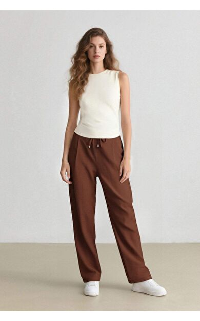 DeFacto Jogger Pantolon Keten Görünümlü Cepli Yüksek Bel Düz Paça R0433AZ25SPBN519