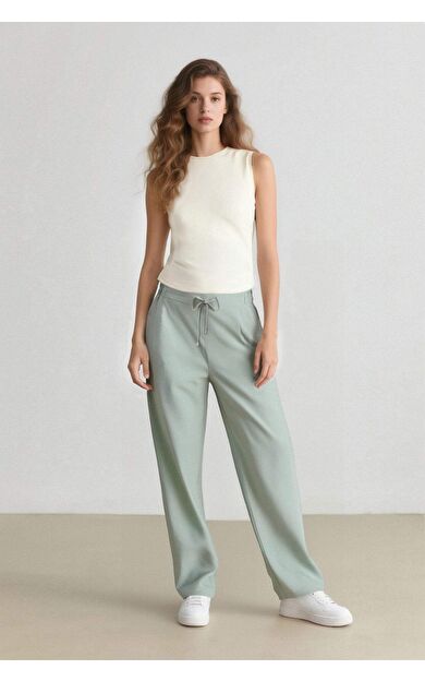 DeFacto Jogger Pantolon Keten Görünümlü Cepli Yüksek Bel Düz Paça R0433AZ25SPGN1110