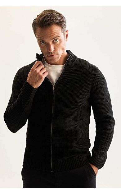 DeFactoFit Standart Fit Balıkçı Yaka Waffle Hırka R1195AZ24WNBK27