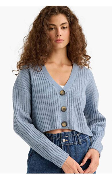 Regular Fit V Yaka Düğmeli Triko Hırka R1389AZ25WNBE373