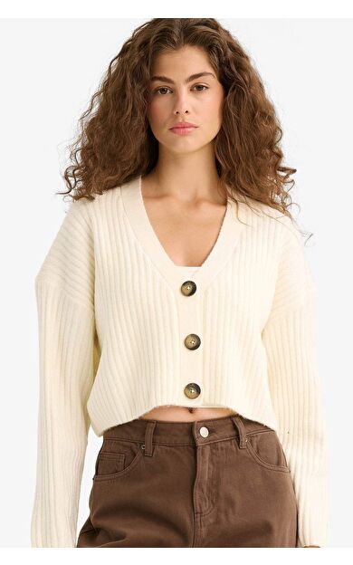 Regular Fit V Yaka Düğmeli Triko Hırka R1389AZ25WNER105