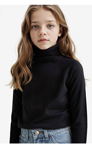 DeFacto Kız Çocuk Regular Fit Balıkçı Yaka Kazak R1953A625WNBK27