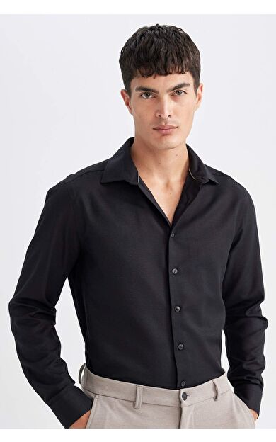 DeFacto Slim Fit Polo Yaka Oxford Uzun Kollu Gömlek R4340AZ24AUBK27