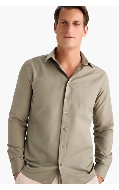 DeFacto Slim Fit Dar Kesim Polo Yaka Oxford Basic Düz Uzun Kollu Gömlek R4340AZ25SPKH465