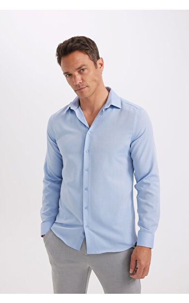 DeFacto Modern Fit Polo Yaka Poplin Uzun Kollu Gömlek R4340AZNSBE809