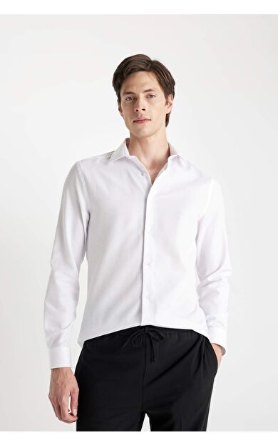 DeFactoFit Modern Fit Polo Yaka Poplin Uzun Kollu Gömlek