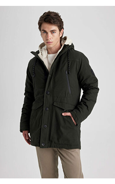 DeFacto Slim Fit Kapüşonlu Pelüş Astar Parka