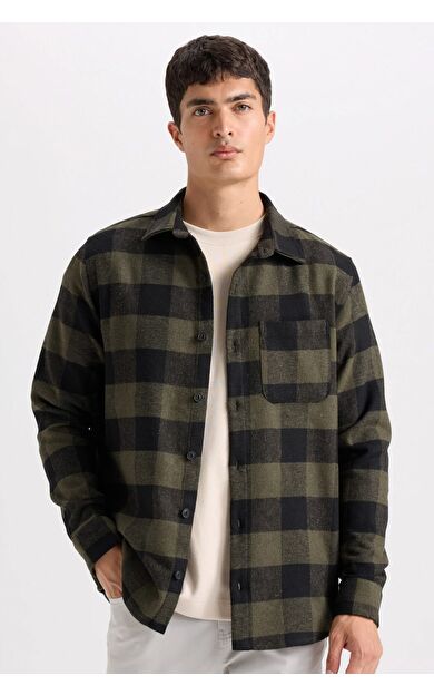 DeFacto Regular Fit Polo Yaka Kareli Flanel Uzun Kollu Gömlek S1238AZ24AUKH206