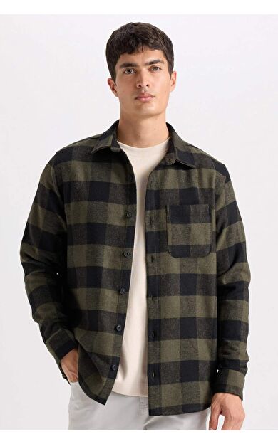 DeFacto Regular Fit Polo Yaka Kareli Flanel Uzun Kollu Gömlek S1238AZ24AUKH206