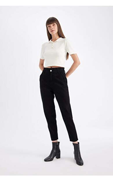 DeFacto Cepli Paperbag Bel Standart Paça Gabardin Pantolon S2790AZ24WNBK81