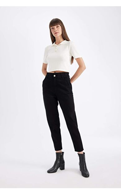 DeFacto Cepli Paperbag Bel Standart Paça Gabardin Pantolon S2790AZ24WNBK81