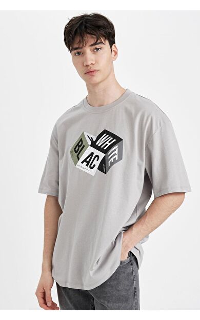 DeFacto Oversize Fit Bisiklet Yaka Baskılı Tişört S9343AZ24SMGR247