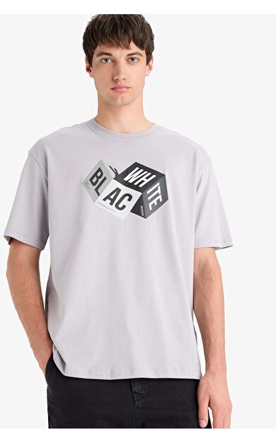 DeFacto Oversize Fit Bisiklet Yaka Baskılı Kısa Kollu %100 Pamuk Tişört S9343AZ25SMGR247