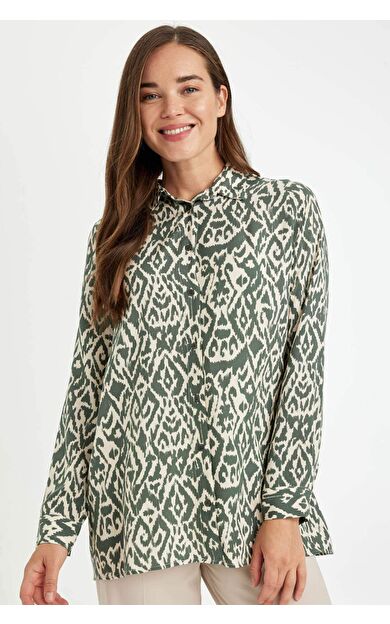 DeFacto Loose Fit Desenli Uzun Kollu Gömlek Tunik