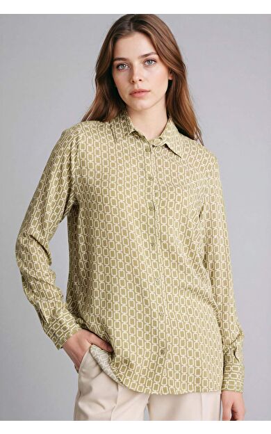 DeFacto Loose Fıt Gömlek Yaka Baskılı Uzun Kollu Tunik