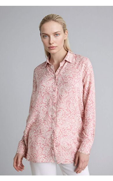 DeFacto Loose Fıt Gömlek Yaka Baskılı Uzun Kollu Tunik