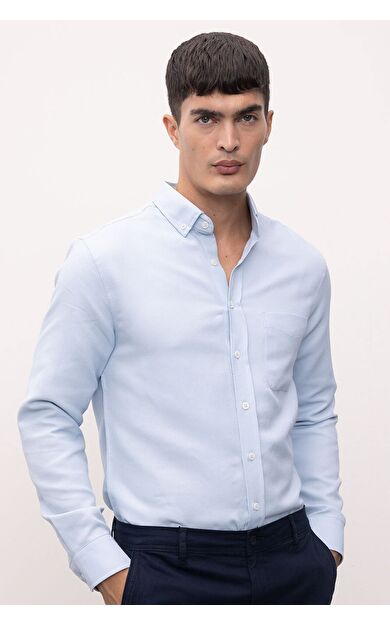 DeFacto DeFactoFit Slim Fit Polo Yaka Dokulu Uzun Kollu Gömlek T2066AZ24AUBE723