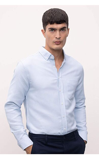 DeFacto DeFactoFit Slim Fit Polo Yaka Dokulu Uzun Kollu Gömlek T2066AZ24AUBE723