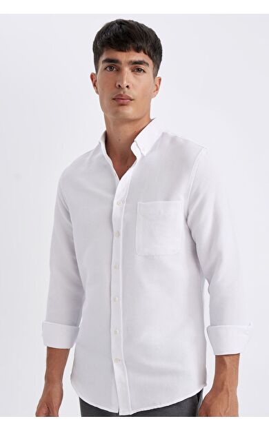 DeFacto DeFactoFit Slim Fit Polo Yaka Dokulu Uzun Kollu Gömlek T2066AZ24AUWT34