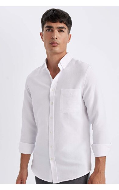 DeFactoFit Slim Fit Polo Yaka Dokulu Uzun Kollu Gömlek T2066AZ24AUWT34