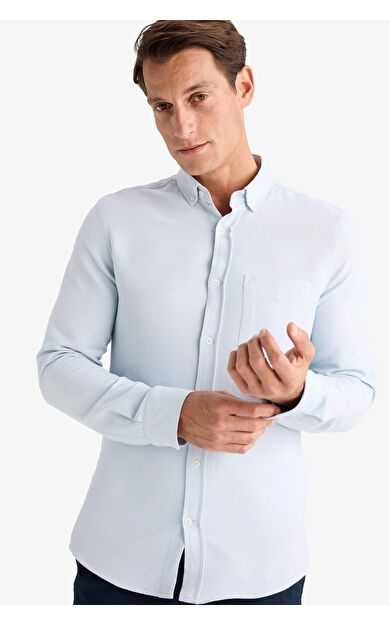 DeFacto Slim Fit Dar Kesim Polo Yaka Dokulu Uzun Kollu Gömlek T2066AZ25SPBE723