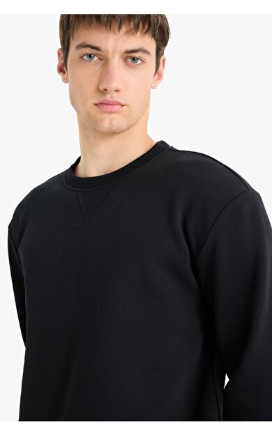 DeFacto Regular Fit Bisiklet Yaka Basic Düz Kalın Sweatshirt T3777AZ25AUBK81