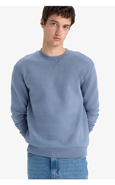 DeFacto Regular Fit Bisiklet Yaka Basic Düz Kalın Sweatshirt T3777AZ25AUGR171