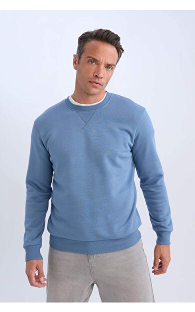 DeFacto Regular Fit Bisiklet Yaka Basic Düz Kalın Sweatshirt T3777AZ25SPIN195