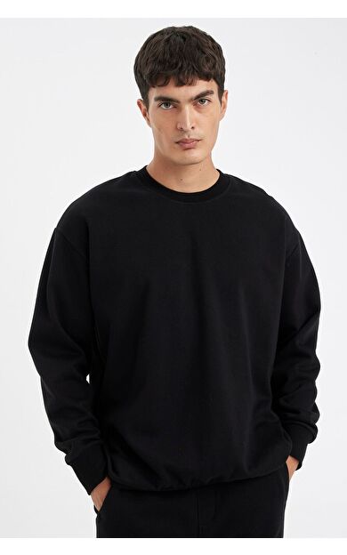 DeFacto DeFactoFit Oversize Fit Bisiklet Yaka Kalın Sweatshirt T5139AZ24AUBK81