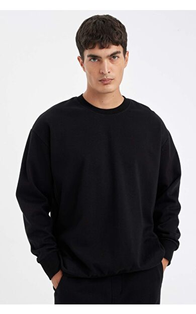 DeFacto DeFactoFit Oversize Fit Bisiklet Yaka Kalın Sweatshirt T5139AZ24AUBK81