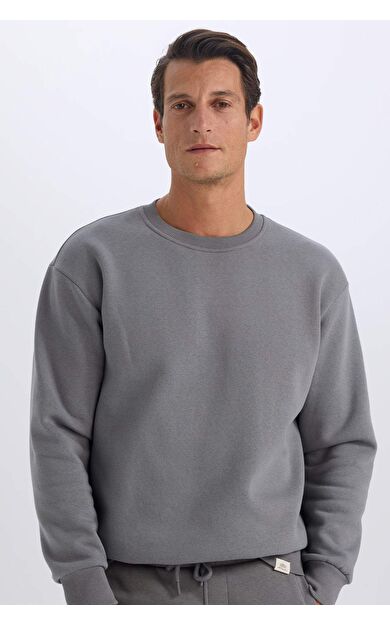 DeFacto Oversize Fit Bisiklet Yaka Kalın Basic Sweatshirt Kumaşı Basic Sweatshirt