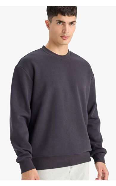 DeFacto Relax Fit Bisiklet Yaka Kalın İçi Yumuşak Tüylü Basic Düz Sweatshirt T5139AZ25AUAR138