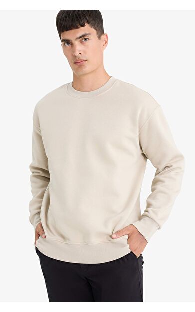 DeFacto Relax Fit Bisiklet Yaka Kalın Basic Düz Sweatshirt