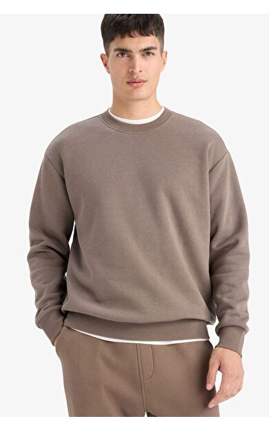 DeFacto Relax Fit Bisiklet Yaka Kalın İçi Yumuşak Tüylü Basic Düz Sweatshirt T5139AZ25AUBN571